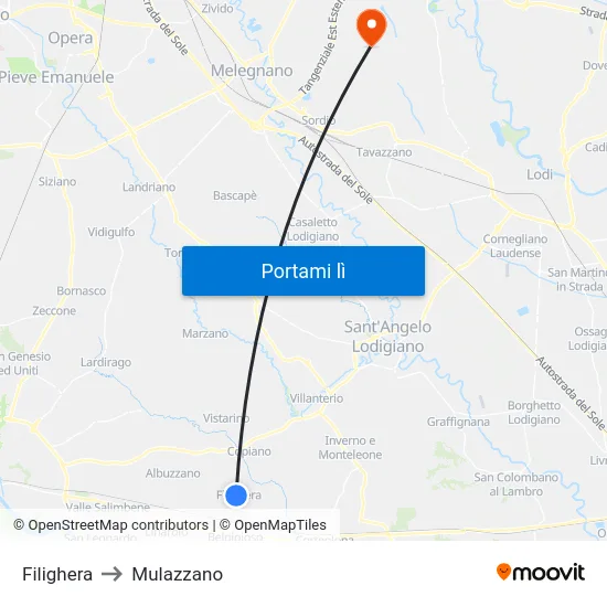 Filighera to Mulazzano map