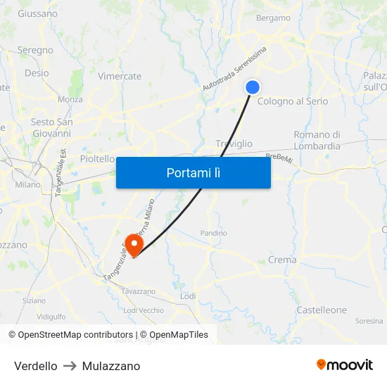 Verdello to Mulazzano map