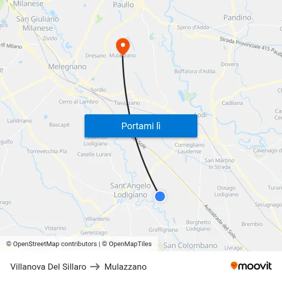 Villanova Del Sillaro to Mulazzano map