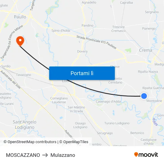 MOSCAZZANO to Mulazzano map