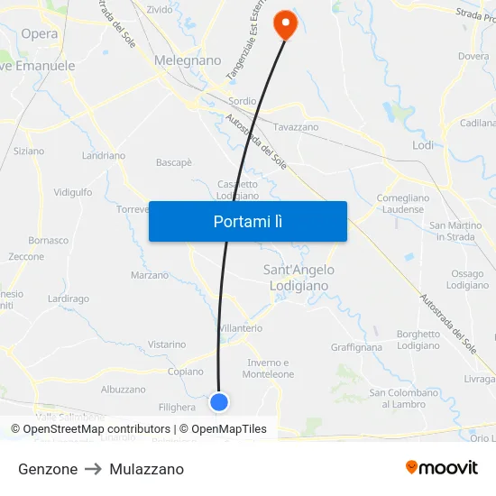Genzone to Mulazzano map
