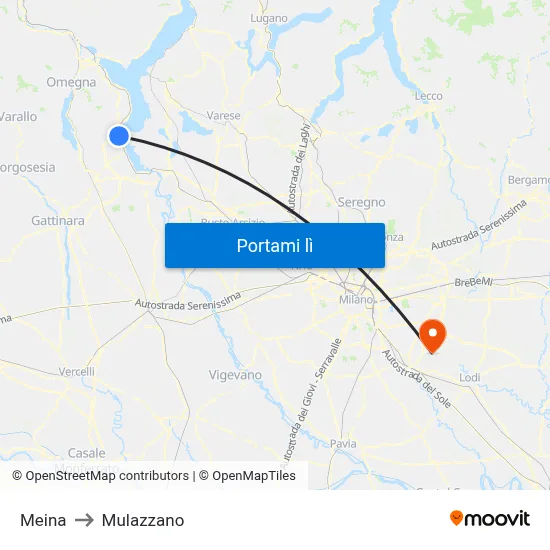 Meina to Mulazzano map