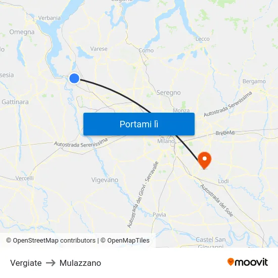 Vergiate to Mulazzano map