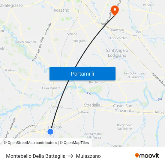 Montebello Della Battaglia to Mulazzano map