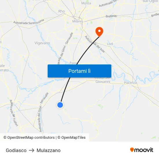 Godiasco to Mulazzano map