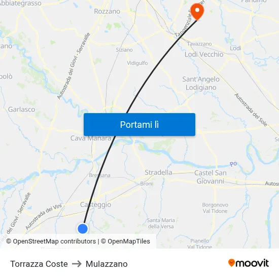 Torrazza Coste to Mulazzano map