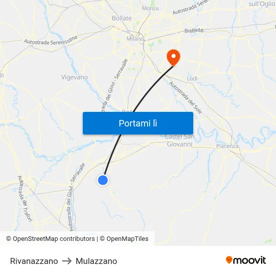 Rivanazzano to Mulazzano map