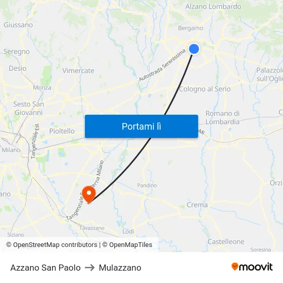 Azzano San Paolo to Mulazzano map