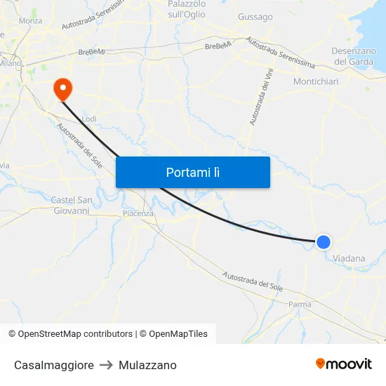 Casalmaggiore to Mulazzano map