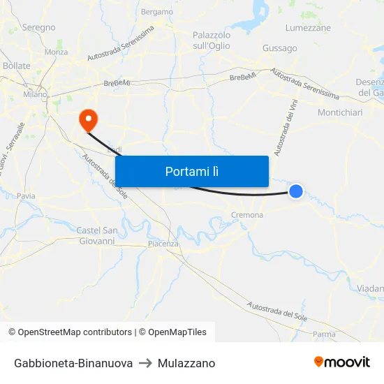 Gabbioneta-Binanuova to Mulazzano map