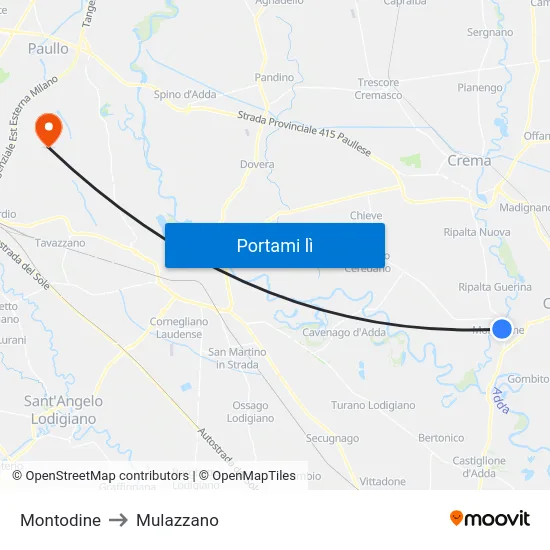 Montodine to Mulazzano map