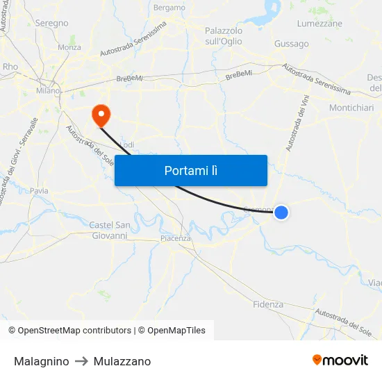 Malagnino to Mulazzano map