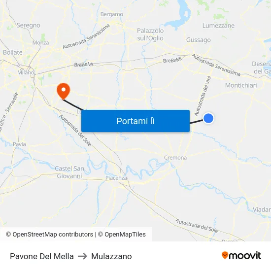Pavone Del Mella to Mulazzano map
