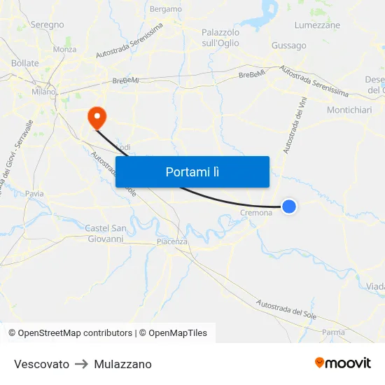 Vescovato to Mulazzano map