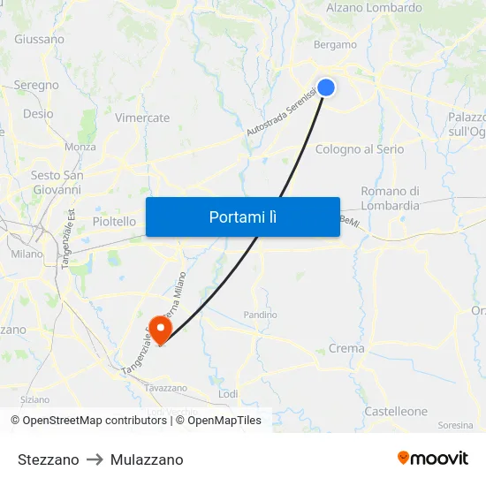 Stezzano to Mulazzano map