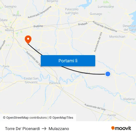 Torre De' Picenardi to Mulazzano map