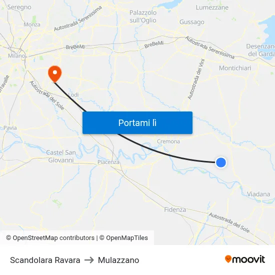Scandolara Ravara to Mulazzano map
