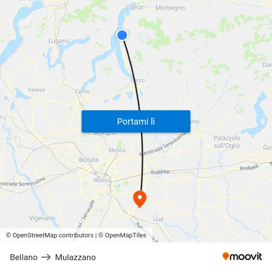 Bellano to Mulazzano map