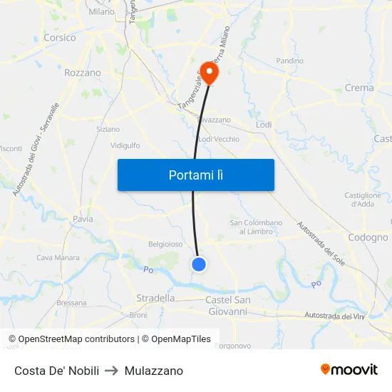 Costa De' Nobili to Mulazzano map
