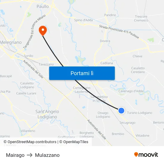 Mairago to Mulazzano map