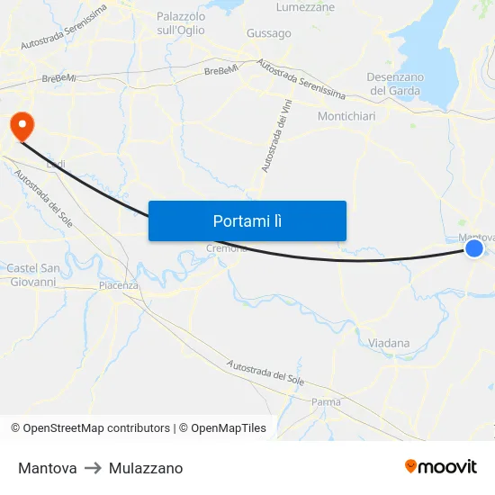 Mantova to Mulazzano map