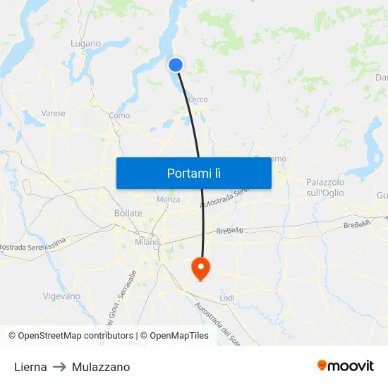 Lierna to Mulazzano map