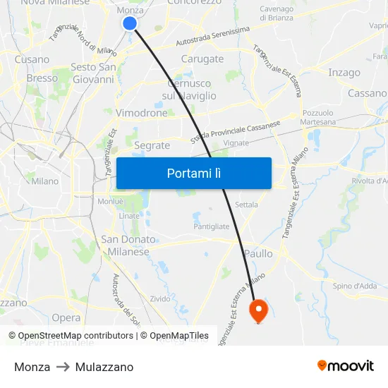 Monza to Mulazzano map