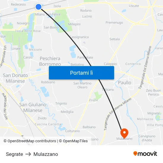 Segrate to Mulazzano map