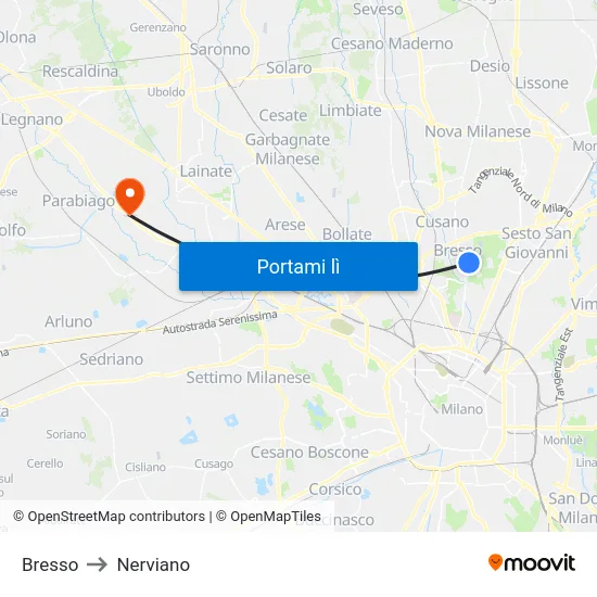 Bresso to Nerviano map