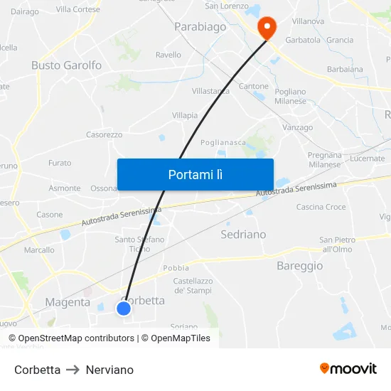 Corbetta to Nerviano map