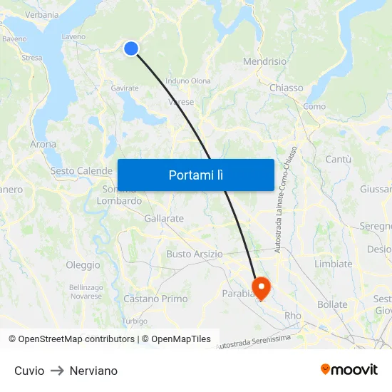Cuvio to Nerviano map