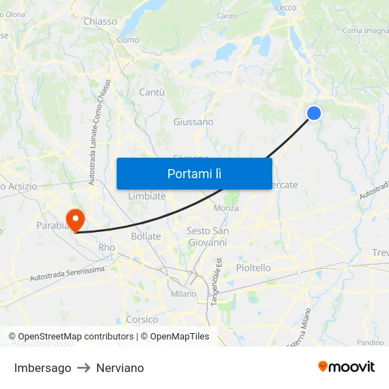 Imbersago to Nerviano map
