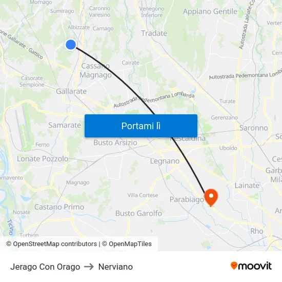 Jerago Con Orago to Nerviano map