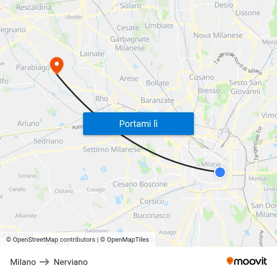 Milano to Nerviano map