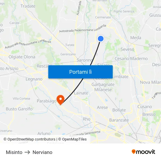 Misinto to Nerviano map