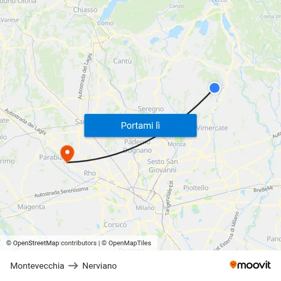 Montevecchia to Nerviano map