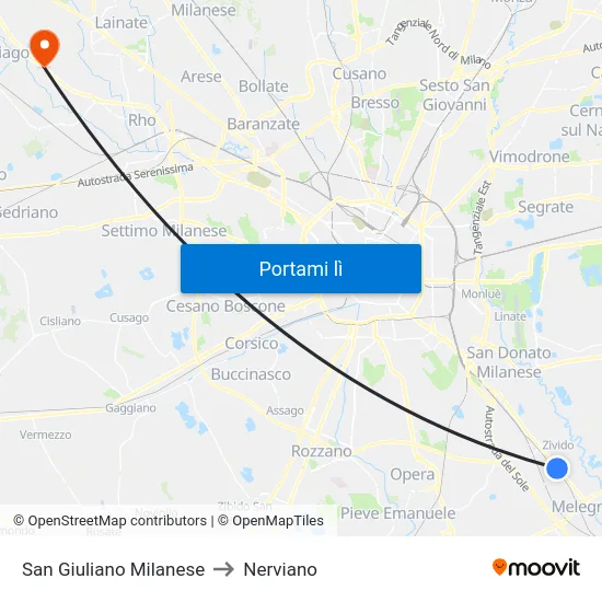 San Giuliano Milanese to Nerviano map
