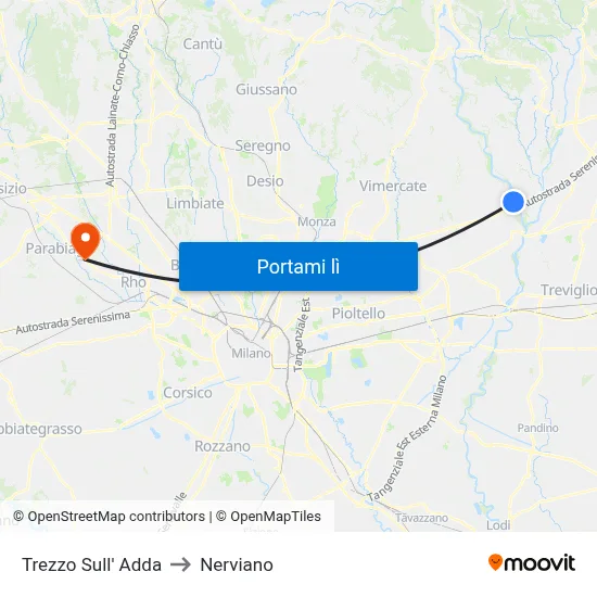 Trezzo Sull' Adda to Nerviano map