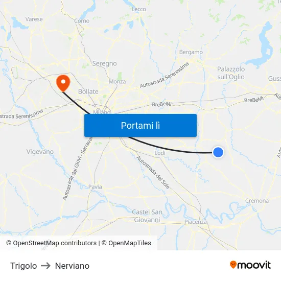 Trigolo to Nerviano map