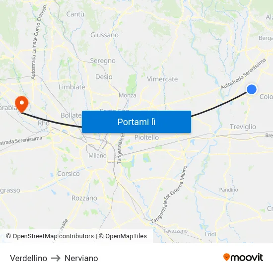 Verdellino to Nerviano map