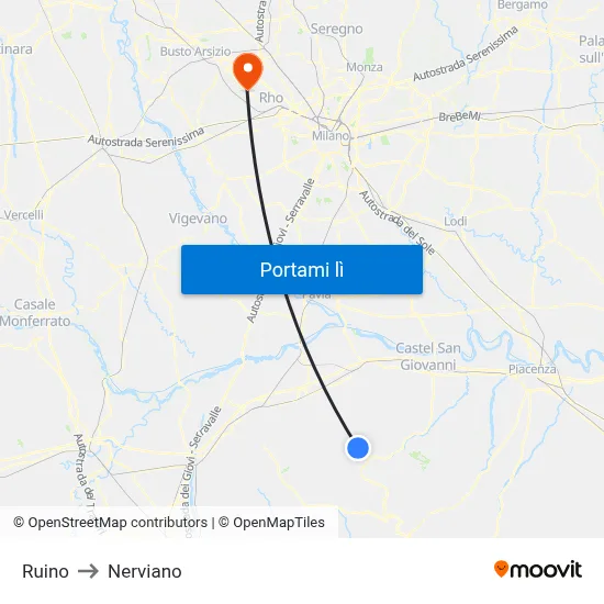Ruino to Nerviano map
