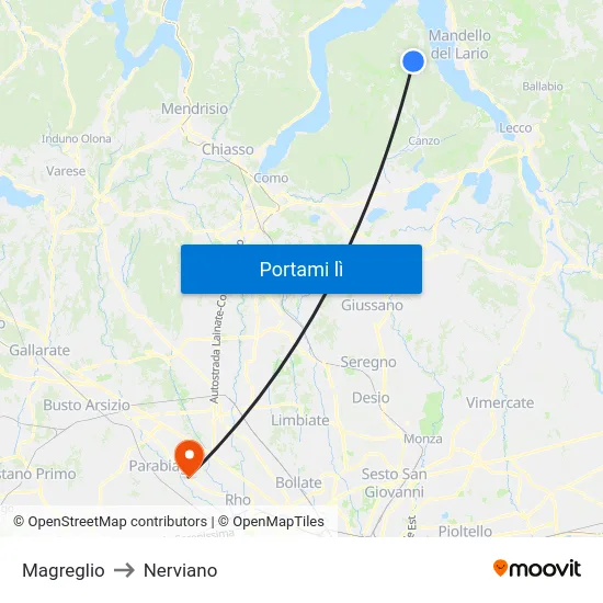 Magreglio to Nerviano map
