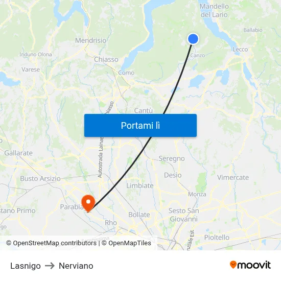 Lasnigo to Nerviano map