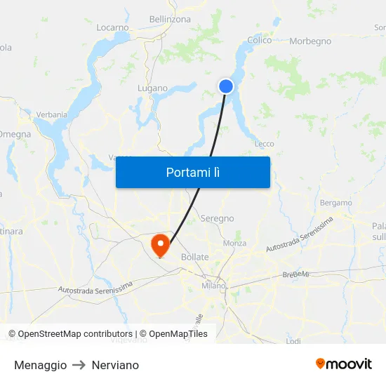 Menaggio to Nerviano map