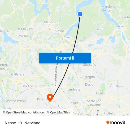 Nesso to Nerviano map