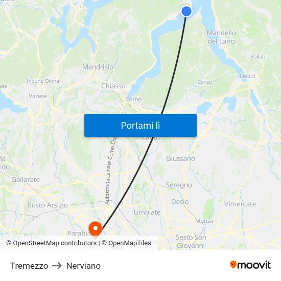 Tremezzo to Nerviano map