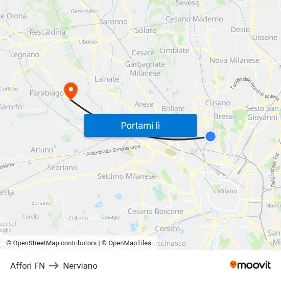 Affori FN to Nerviano map