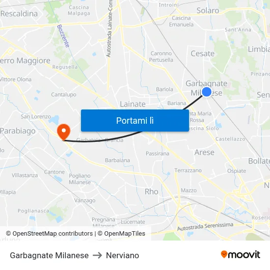 Garbagnate Milanese to Nerviano map