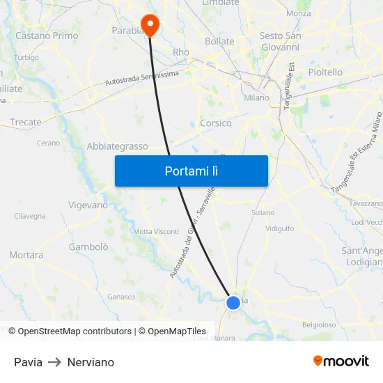 Pavia to Nerviano map