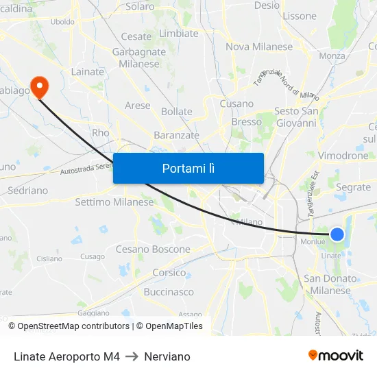 Linate Aeroporto M4 to Nerviano map